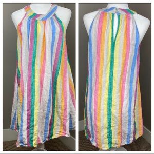 C&C CALIFORNIA STRIPED RAINBOW LINEN SUMMER DRESS